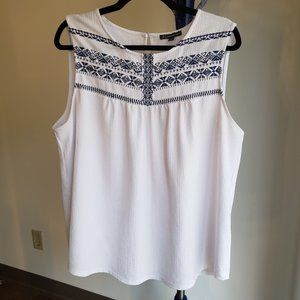 White Sleeveless Embroidered Blouse